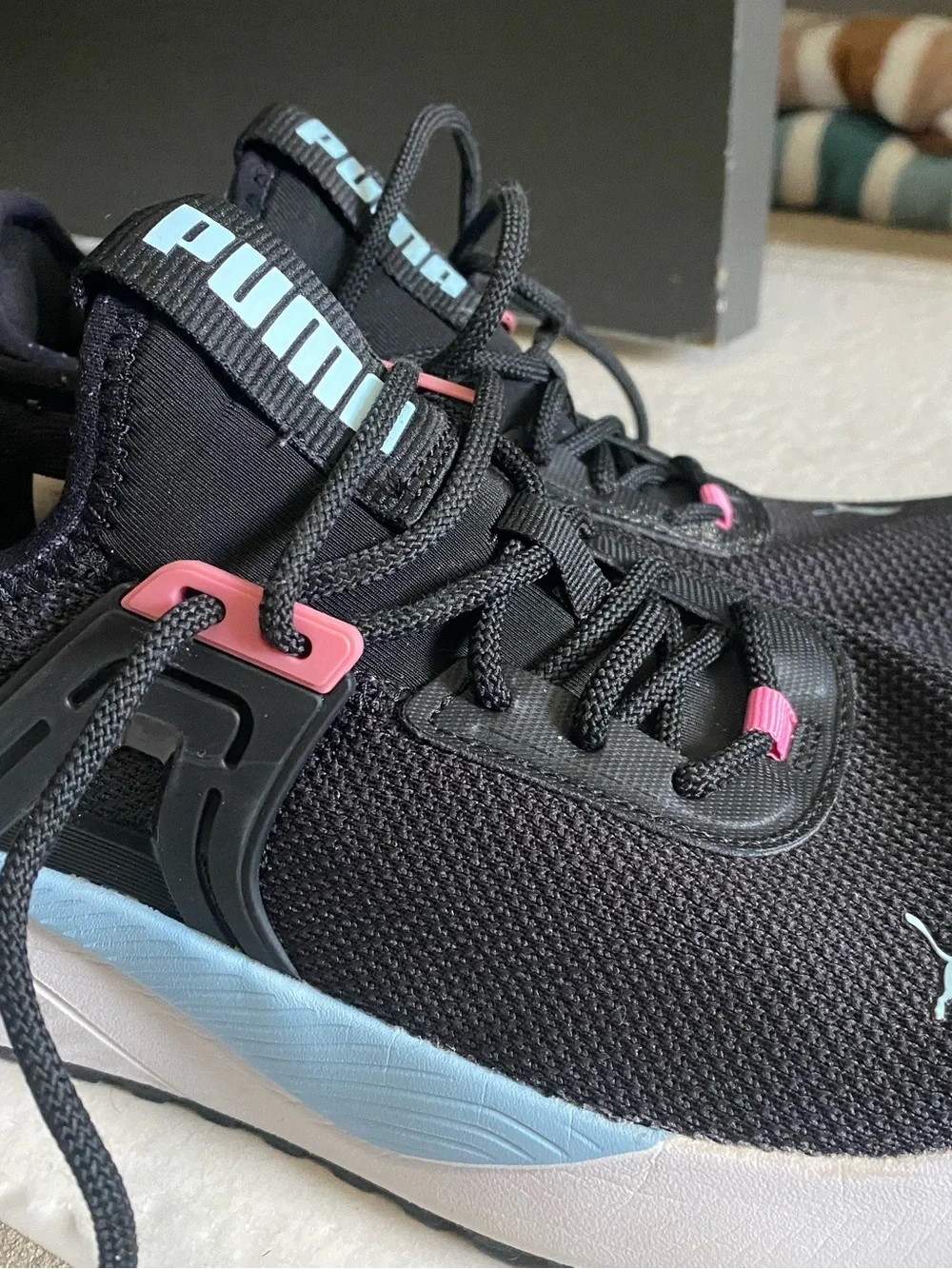 Puma Black Sneakers with Pink & Light Blue Accents